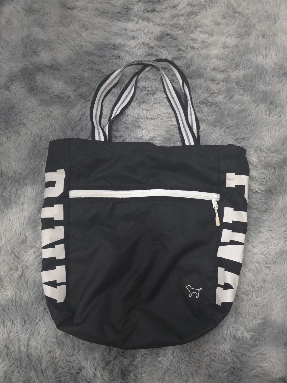PINK Victoria's Secret Black and White Stripe-Handle Tote